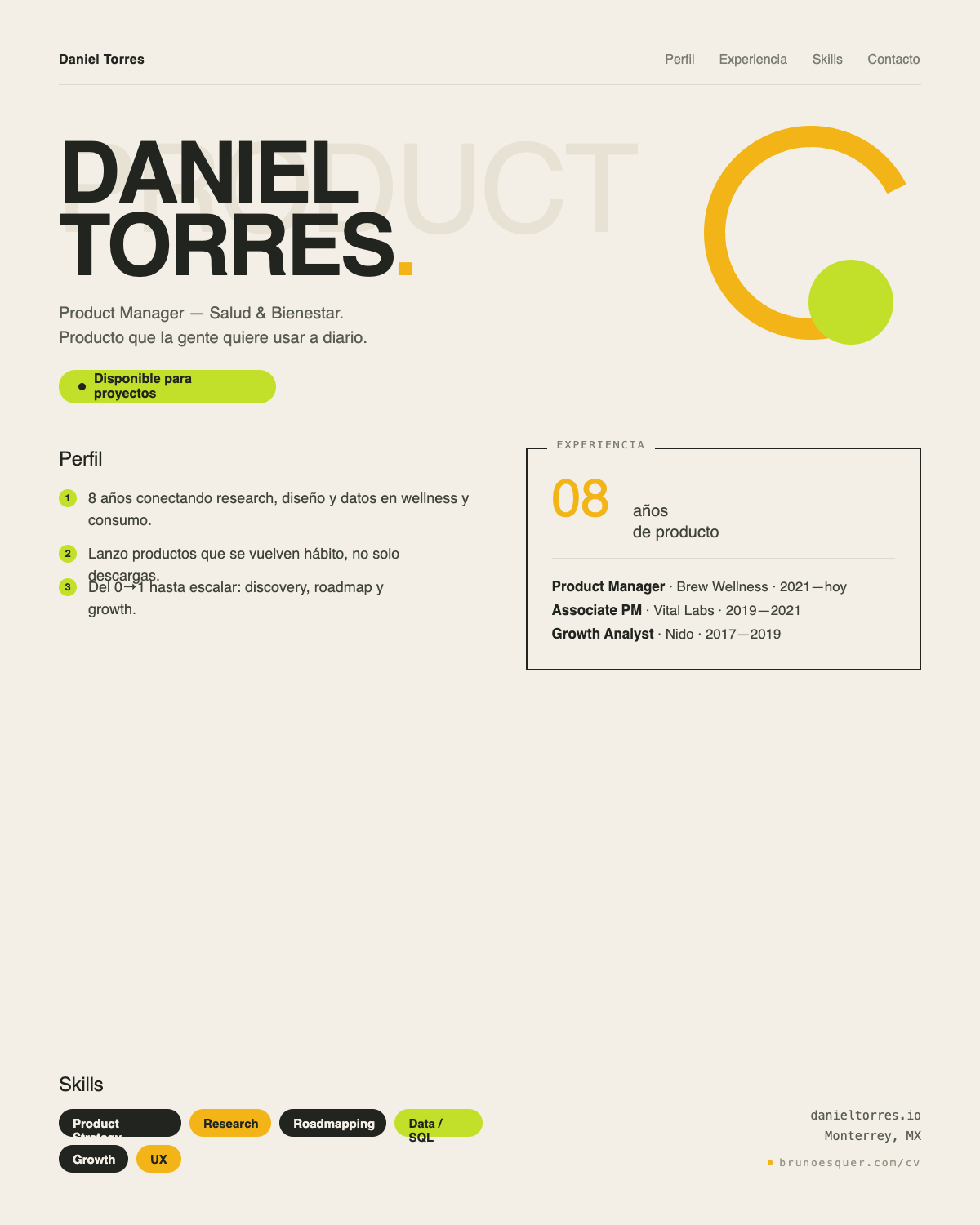 Daniel Torres — Product Manager — Salud & Bienestar